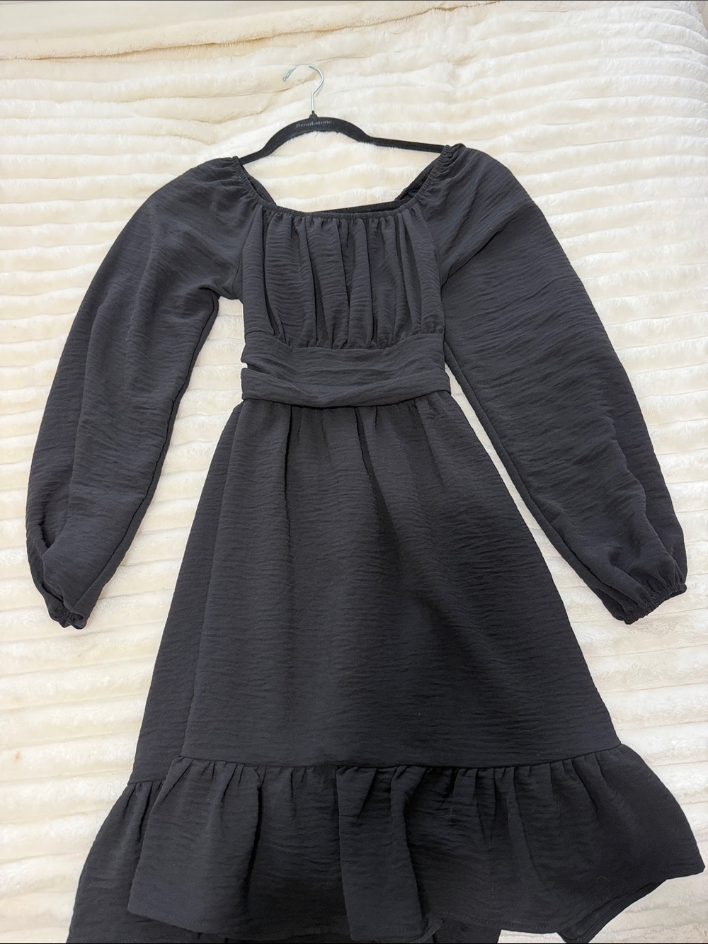 Black Long Sleeve Ruffle-Hem Dress